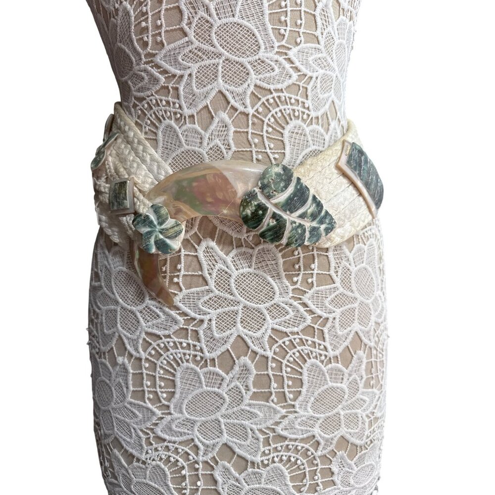 Flura Handcrafted Abalone & Mother of Pearl Belt – Boho Macramé Statement Vintag